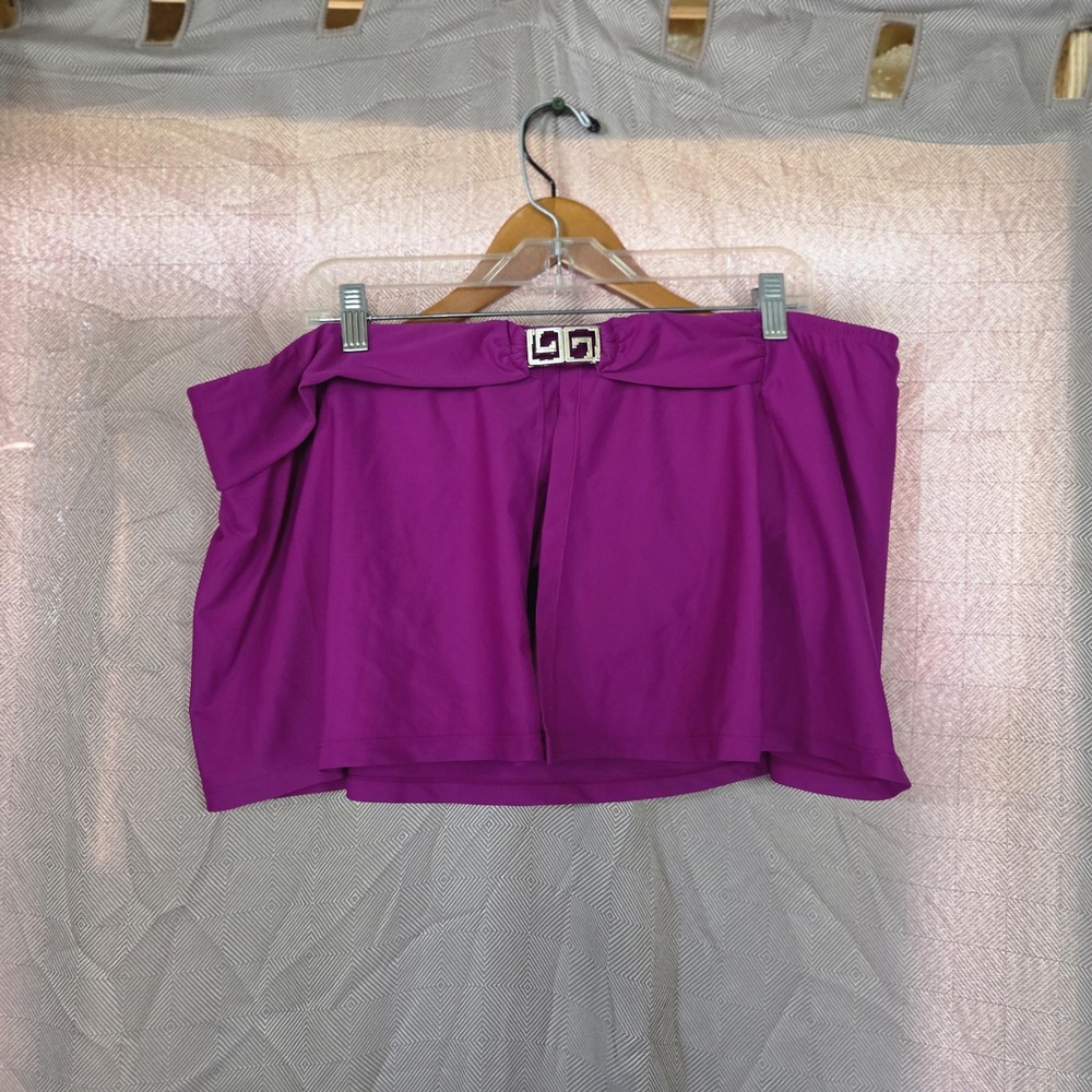 Catalina Swim Skirt Womens Plus 2X Pink Solid Buckle Built In Brief Lined